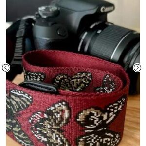 🎈5/$25 Butterfly Patterned Camera Strap - Burgundy and Black